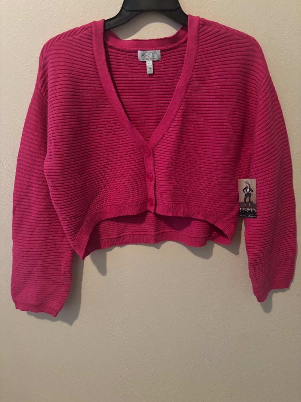 Sophia Jeans by Sophia Vergara Women's Fuchsia/Hot Pink Cardigan - Size XL